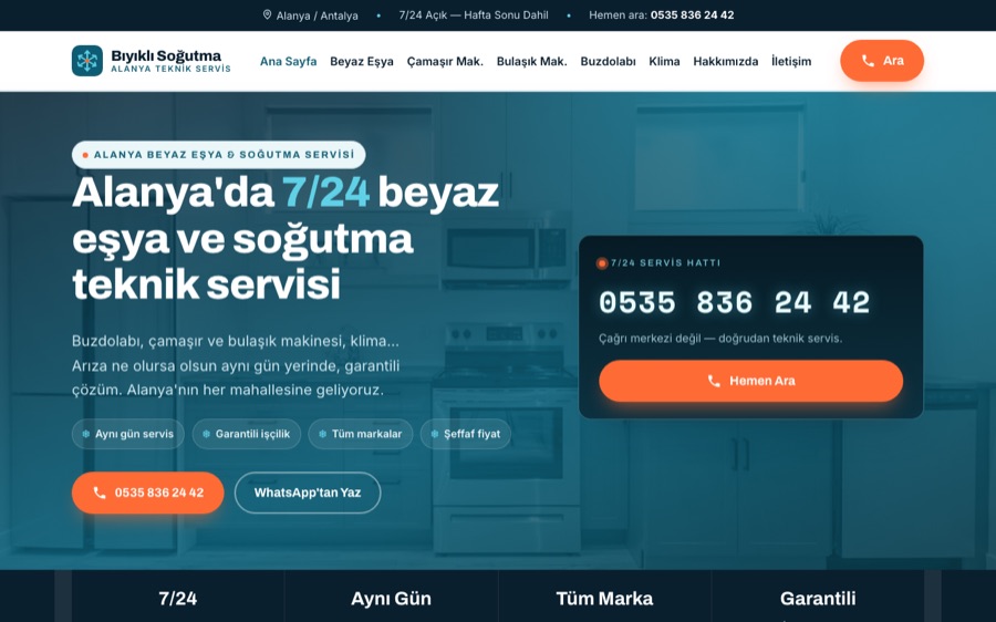 Bıyıklı Soğutma teknik servis web sitesi ana sayfası